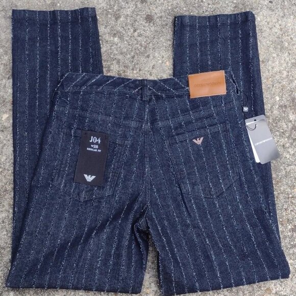 Emporio Armani JO4 Striped Needle Punched Denim Jeans Blue Regular Fit Sz 28 - Picture 2 of 13
